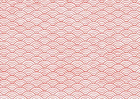 KI_SR01_吉祥文様青海波レッド 和柄,青海波,和風背景,手描き,赤のイラスト素材