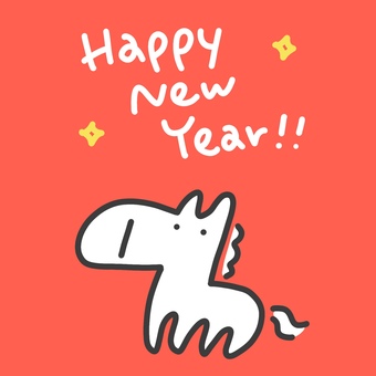 かわいい馬とHappy new year かわいい馬とHappy new year ハッピーニューイヤー,馬,白馬,赤,手描き,シンプル,かわいい,挿絵,カラフル,バナーのイラスト素材