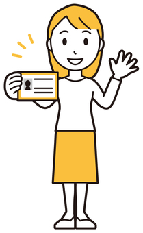  ロングヘア女性(黄)-547-全身 免許証,女性,女の子,人物,かわいい,セキュリティ,学生証,身分証明,笑顔,若いのイラスト素材