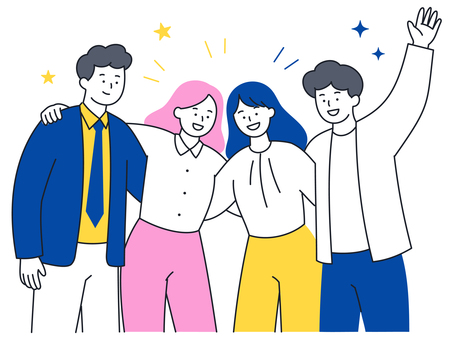 肩を組む仲良し男女のビジネスチーム 人物,男性,女性,ビジネス,同僚,仲良し,チーム,友人,グループ,喜びのイラスト素材