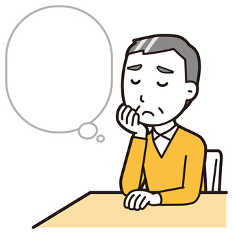 ニット中年男性(黄)-430-全身  ニット中年男性(黄)-430-全身 考える,困った,おじさん,男性,中年,お父さん,パパ,シニア,ミドルエイジ,人物のイラスト素材