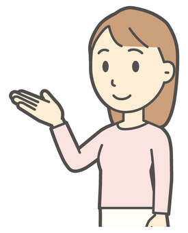  ロングヘア女性-521-バスト 案内,女性,女の子,人物,かわいい,手かざし,こちら,どうぞ,説明,ガイドのイラスト素材