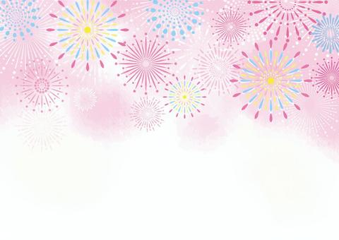 花火　フレーム02A 花火,夏,背景,フレーム,綺麗,風流,円,カラフル,ポップ,ピンクのイラスト素材