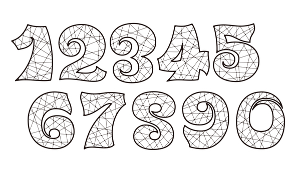 オリジナル数字セットA_線柄 数字,フォント,オリジナル,文字,フチ,袋文字,ランダム,直線模様のイラスト素材