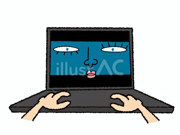 不思議な画面 ノートパソコン,顔,不思議のイラスト素材
