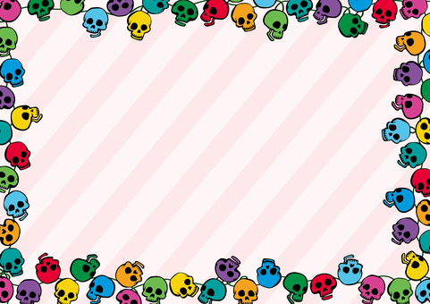 ポップなハロウィン背景-9（A4横） ハロウィン,秋,壁紙,10月,フレーム,スカル,ガイコツ,ドクロ,イルミネーション,ライトのイラスト素材