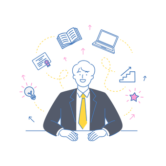 スキル向上を目指す男性ビジネスマン スキル向上を目指す男性ビジネスマン 人物,男性,ビジネスマン,スーツ,笑顔,成長,学習,資格,勉強,努力のイラスト素材