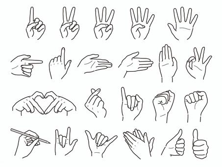 Simple line drawing illustration set / hand sign, JPG and AI Simple line drawing illustration set / hand sign, line drawing, monochromatic, black, JPG and AI