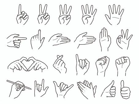 Simple line drawing illustration set / hand sign, line drawing, monochromatic, black, JPG and AI