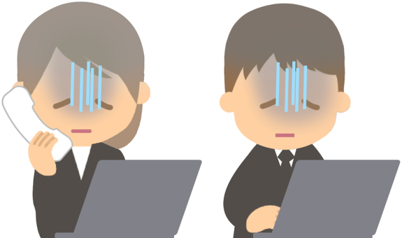 すでに限界を迎えているブラック企業の社員 ブラック企業,パワハラ,限界,くたくた,ボロボロ,真っ青,パソコン,電話,事務,男女のイラスト素材