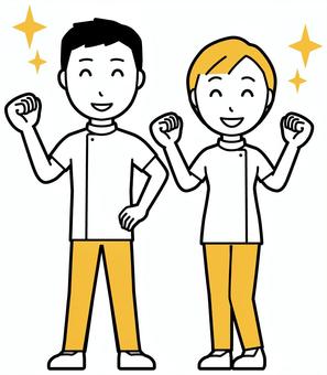  理学療法士の男女(黄)-018-全身 笑顔,理学療法士,男女,医療,病院,クリニック,整体師,柔道整復師,鍼灸師,人物のイラスト素材