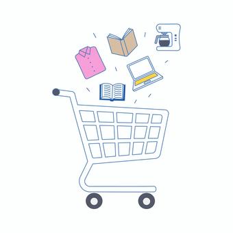買い物カートと商品アイコン 買い物カートと商品アイコン 買い物,カート,商品,本,ノート,パソコン,衣類,家電,生活,消費のイラスト素材
