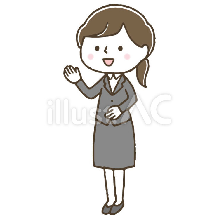 かわいい女性会社員/案内/スーツ/手描き 女性,案内,会社員のイラスト素材