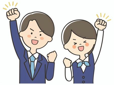 元気いっぱいなスーツの男女 元気いっぱいなスーツの男女 やる気,頑張る,元気,頑張ろう,頑張れ,応援,ガッツポーズ,スーツ,向上心,ファイトのイラスト素材