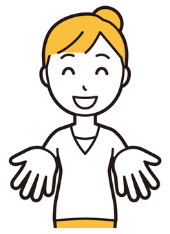  お団子主婦(黄)-404-バスト ください,女性,主婦,ママ,長袖,シャツ,半端袖,お団子,アップヘア,母のイラスト素材