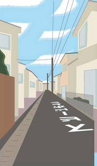 住宅地 住宅地,町中,民家,路地,電柱,電線,遠近,風景のイラスト素材