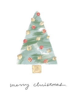 クリスマスツリー グリーティングカード クリスマス,ツリー,手描き,おしゃれ,カード,水彩,インク,にじみ,クリスマスツリー,デコレーションのイラスト素材