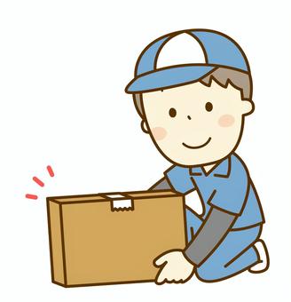 ダンボール箱を置く配送スタッフの男性 置き配,置く,荷物,届ける,配送員,人物,男性,スタッフ,仕事,配達員のイラスト素材