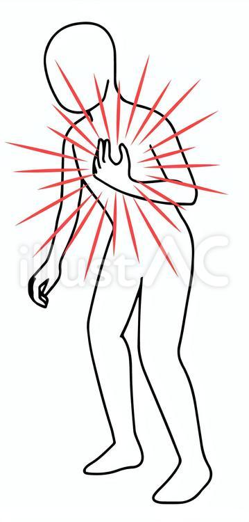 胸の痛み　胸に手を当てる人　集中線　心臓 胸,痛み,心臓のイラスト素材