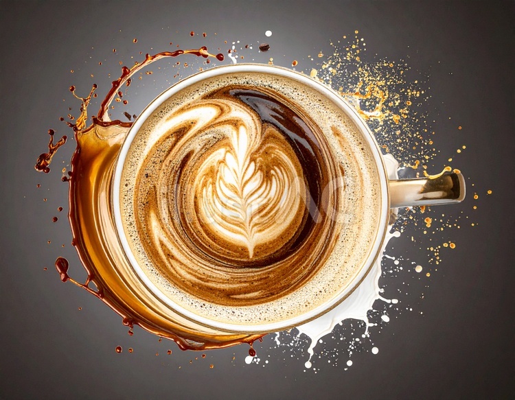コーヒーとミルクが混ざり合う ラテアート,カフェラテ,コーヒーのイラスト素材