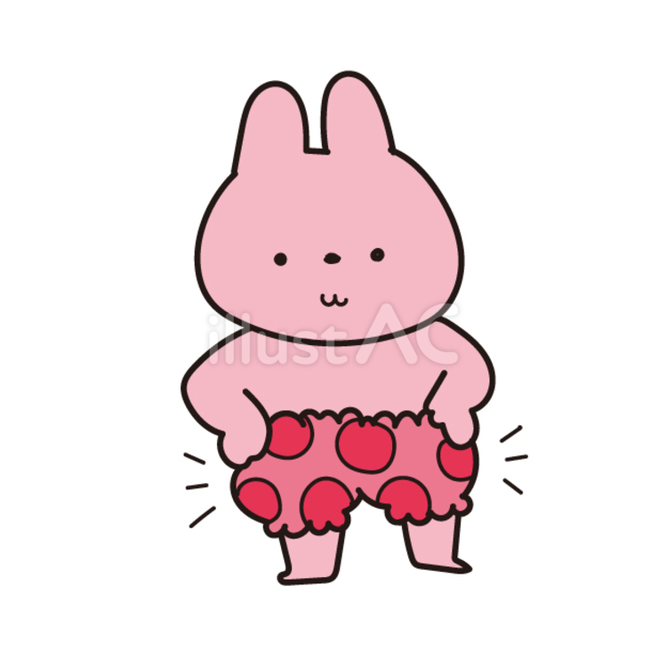 8月の動物お便り（パンツをはくウサギ） 8月,お便り,ウサギのイラスト素材
