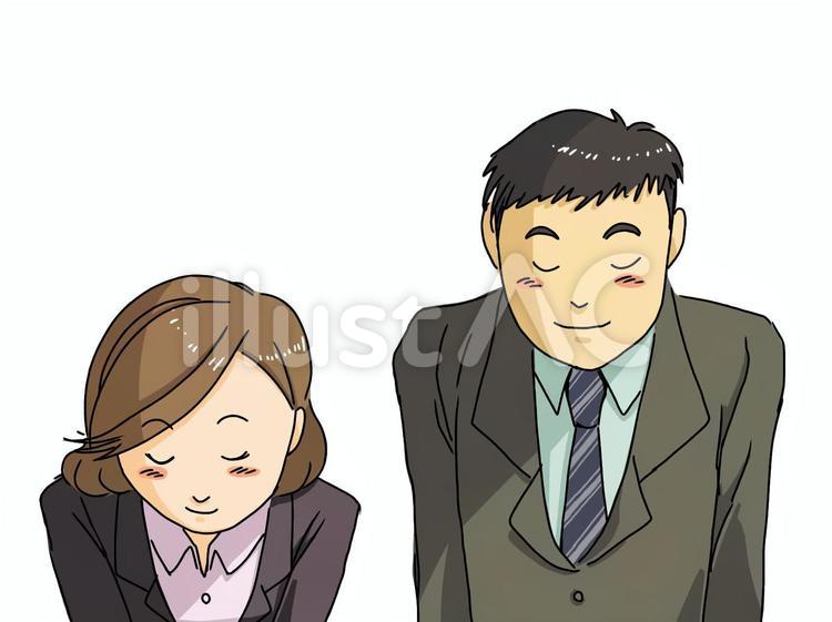 おじきをする社会人のイラスト 社会人,男性,女性のイラスト素材