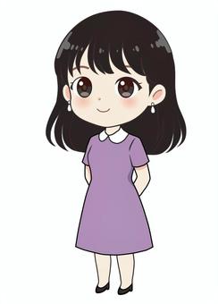 女子ワンピース紫 女子,ワンピース,紫,おしゃれ,ファッションのイラスト素材