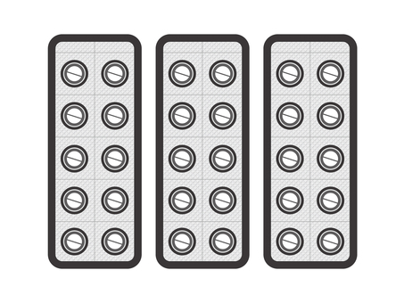 薬（錠剤・シート３枚）02-02 薬,錠剤,ブリスターパック,ptpシート,薬局,病院,病気,治療,アイコン,マークのイラスト素材