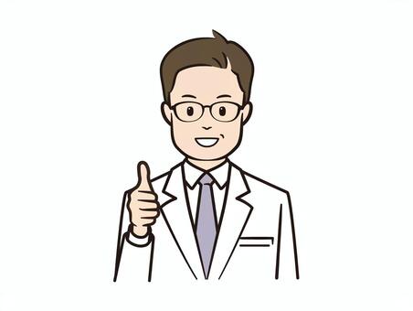 グッドサインの笑顔の男性医者 医者,病院,クリニック,医療,白衣,ドクター,診察,研究者,研究員,内科のイラスト素材