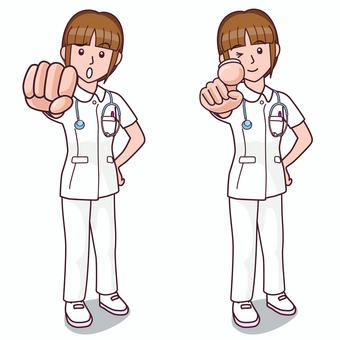 ポーズをする女性看護師 女性,看護師,病院,グーパンチ,笑顔,指示,指をさす,nurse,ポーズ,イラストのイラスト素材