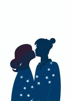 七夕の見つめあう織姫と彦星 デフォルメ