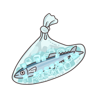 ポリ袋に入った魚 魚,袋,透明,容器,氷,買い物のイラスト素材