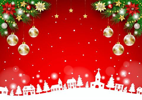 Christmas25111 街並み,オーナメント,ポインセチア,クリスマス,雪だるま,星,スター,家,飾り,あしらいのイラスト素材