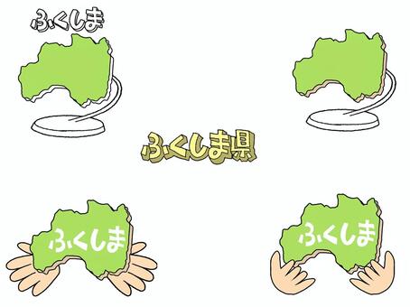 ふくしま 福島県,文字絵,地図,オブジェ,種類,セット,pop調,手描き,挿絵,ワンポイントのイラスト素材