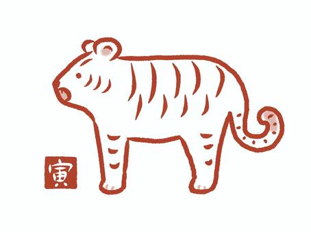 干支　寅 寅,干支,年賀状,十二支,赤,白,文字,ハンコ風,シンプル,紅白のイラスト素材