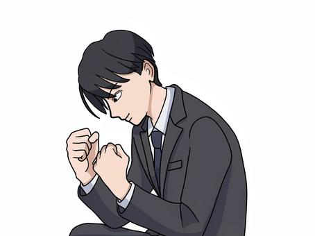 気合を入れるスーツ姿の男性 ガッツポーズ,気合い,両手,スーツ,男性,ビジネス,モチベーション,やる気,前向き,決意のイラスト素材