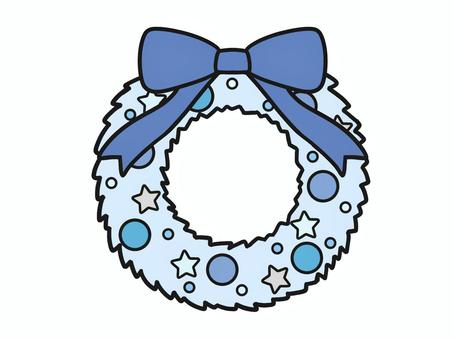 青いクリスマスリースのイラスト 青いクリスマスリースのイラスト クリスマス,リース,リボン,輪っか,星,寒色のイラスト素材