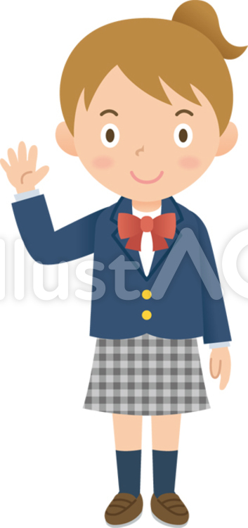 手を挙げる女子中高校生 手を挙げる,中学生,高校生のイラスト素材