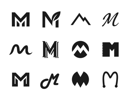 Mのロゴマークセット Mのロゴマークセット m,文字,アルファベット,ロゴ,マーク,アイコン,シンプル,シルエット,モノクロ,葉のイラスト素材