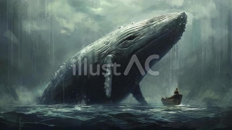 海から顔を出すクジラ クジラ,顔,海のイラスト素材