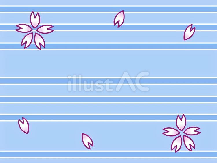 桜の花びらと水色の縞模様の横長の背景 背景,春,桜のイラスト素材