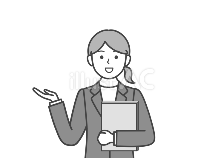 案内をする秘書・一般事務員の女性 モノクロ,シンプル,スーツのイラスト素材