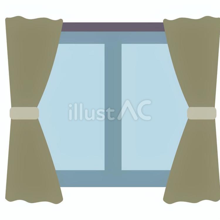 【そのまま使える】窓 窓,カーテン,タッセルのイラスト素材