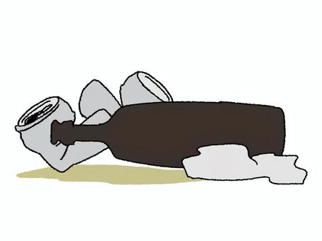 呑んだ後 呑んだ後 瓶,空き缶,汚れ,pop調,手描き,挿絵,ワンポイント,素材,商用可,無料のイラスト素材