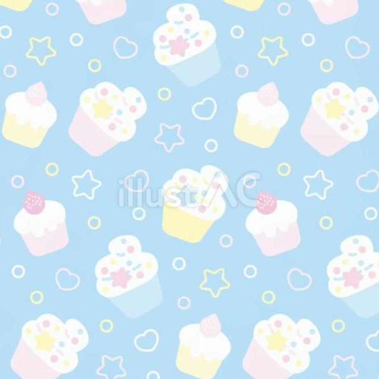 夢かわパターン（カップケーキ、水色のカラー背景） 夢かわ,パターン,背景のイラスト素材
