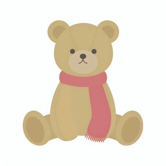 マフラーをしているテディベア テディベア,ぬいぐるみ,くま,マフラー,お座り,おもちゃのイラスト素材