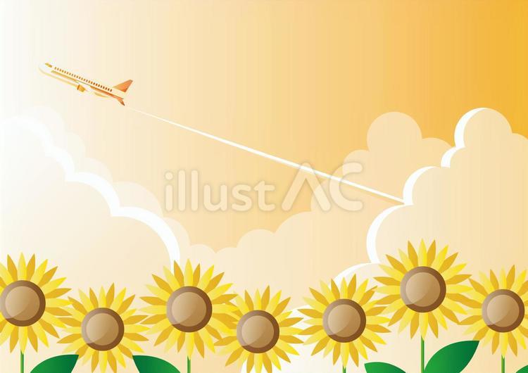 夕暮れの夏空と向日葵の背景素材 夏,空,夕暮れのイラスト素材