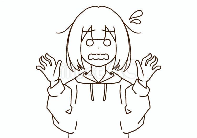 焦ってる女の子　線画 女の子,焦る,汗のイラスト素材