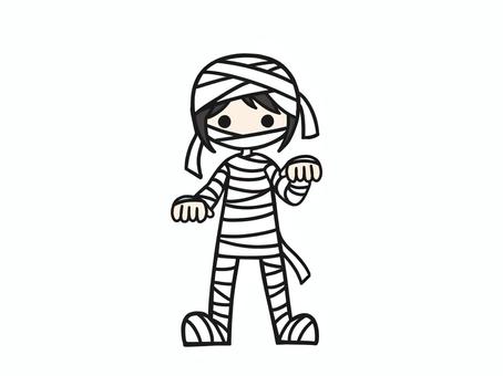 ハロウィン　ミイラ仮装　色付き　イラスト ハロウィン,ミイラ,人物,包帯,かわいい,仮装のイラスト素材