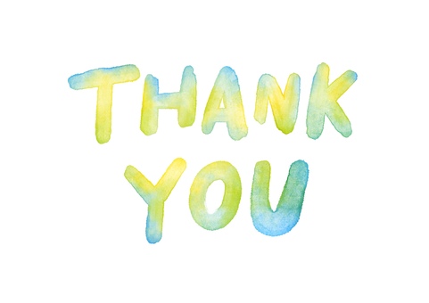 THANK YOU 水彩ブルーイエロー thank,you,水彩,手描き,かわいい,英語,大文字,丸文字,ブルー,イエローのイラスト素材
